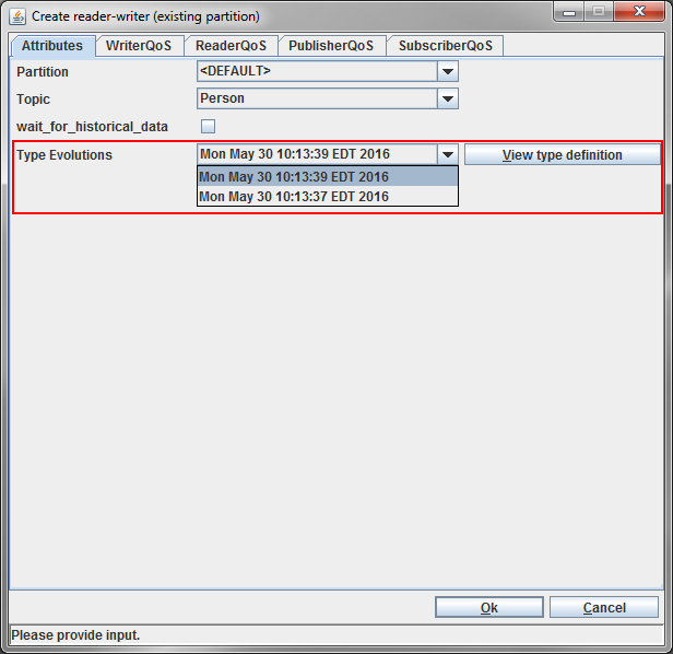 Create ReaderWriter Dialog With Type Evolution Chooser