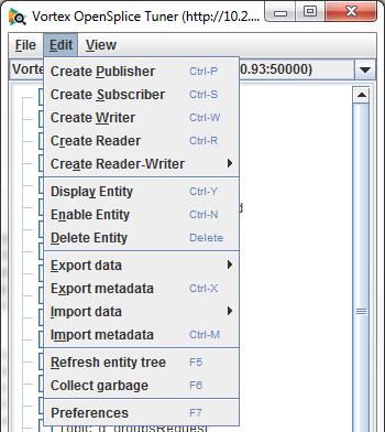 Main Window Edit Menu