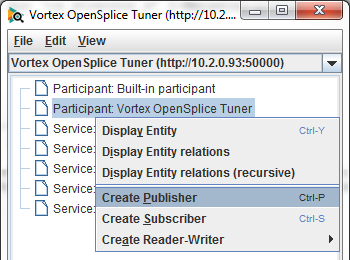 OpenSplice Tuner Participant Actions