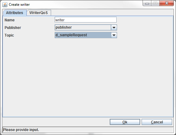 Create Writer dialog