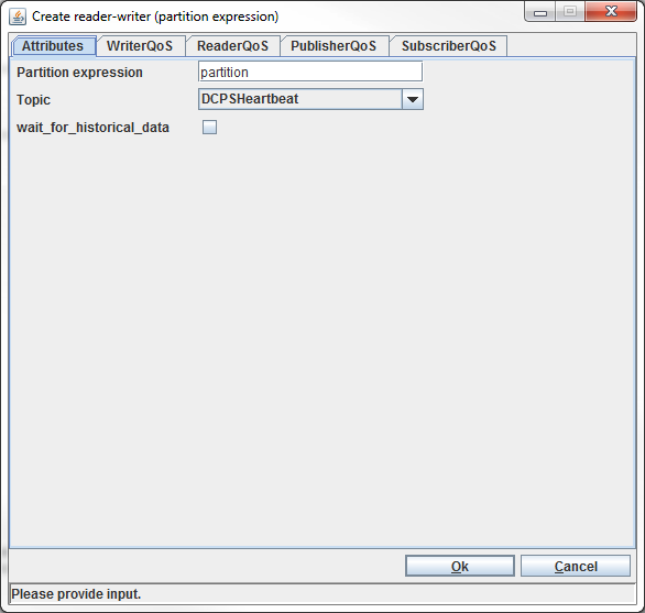 Create Reader-Writer (Partition expression) dialog