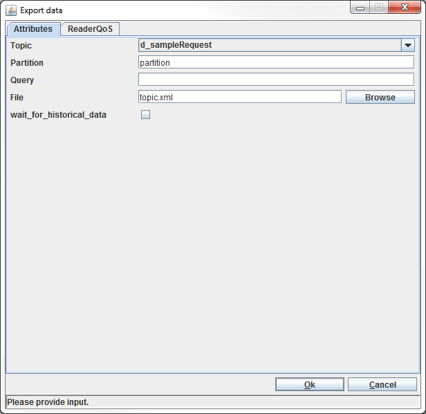 Export Data (Partition Expression) dialog
