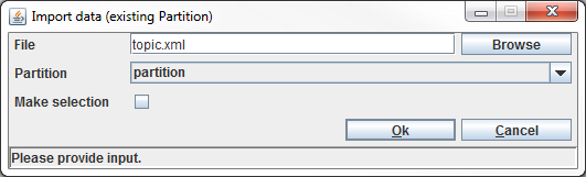 Import Data (existing Partition) dialog