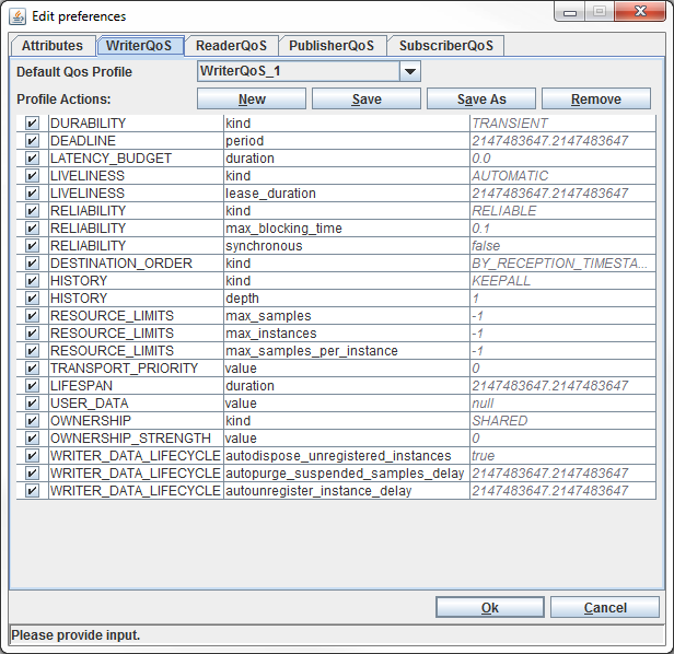 The QoS Profile Window