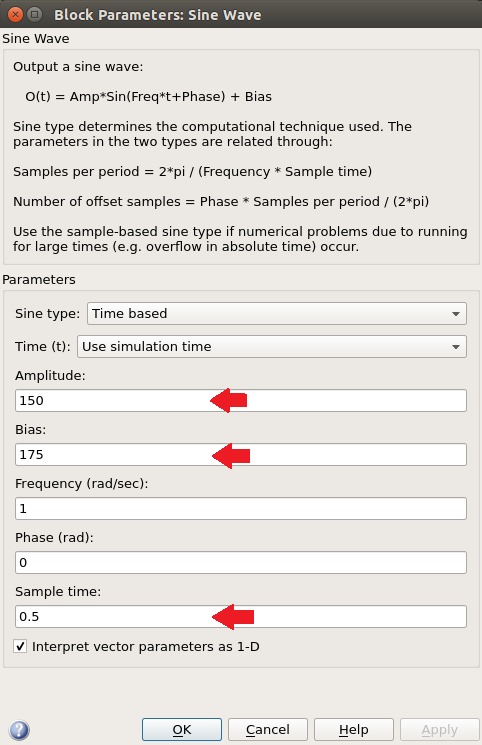 Sine Wave Block Parameters