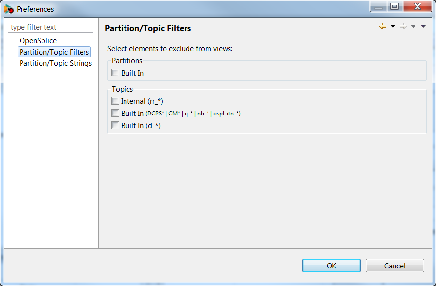 Partition/Topic Filters Preferences page