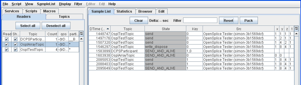 Filtering: un-filtered Topic list