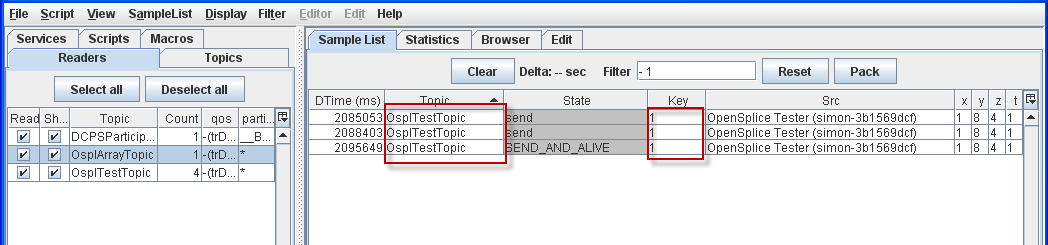 Sample List filtered by Topic and Key